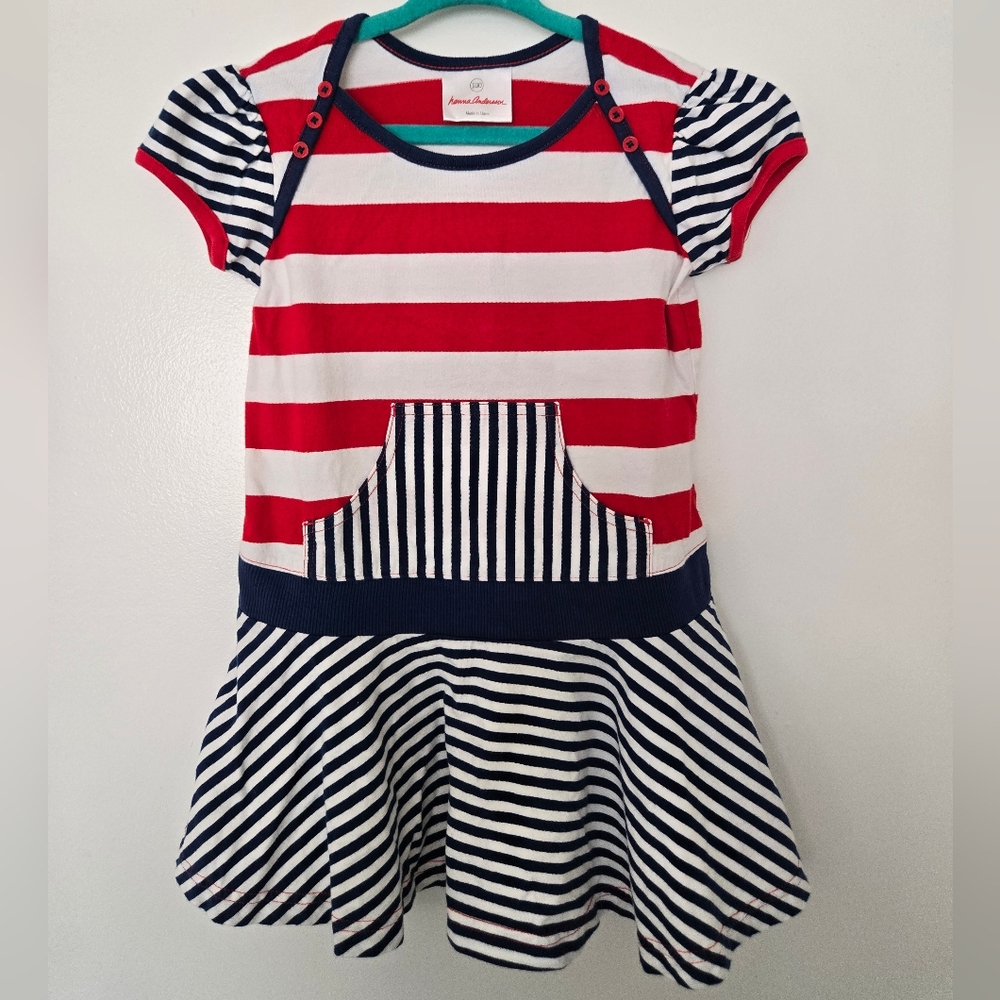 Hanna Andersson Red White And Blue Stripe Dress 100% Cotton